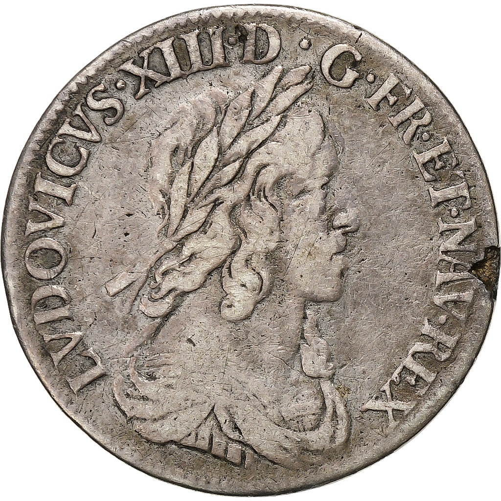 Francia, Louis XIII, 1/4 Ecu, 1643, Paris, rose, Plata, BC+, Gadoury:48