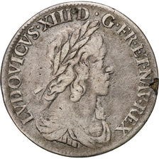 Francia, Louis XIII, 1/4 Ecu, 1643, Paris, rose, Plata, BC+, Gadoury:48