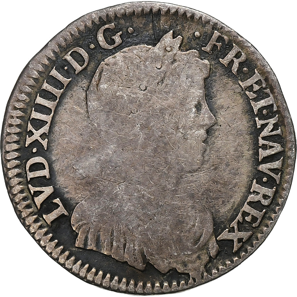 França, Louis XIV, 1/12 Ecu à la mèche longue, 1653, Rouen, Prata, VF(30-35)