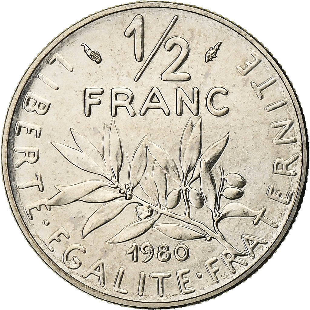 France, 1/2 Franc, Semeuse, 1980, Paris, série FDC, Nickel, MS(65-70)
