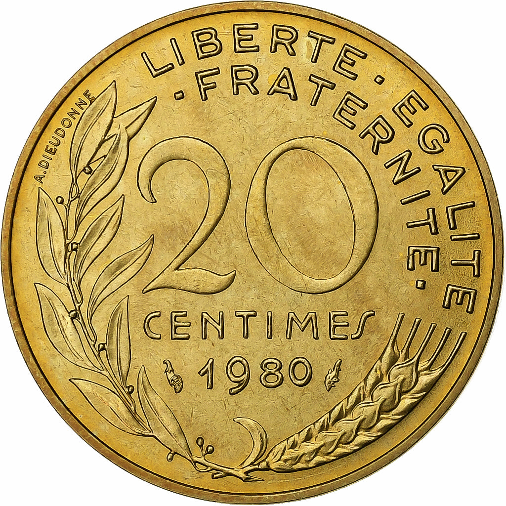Francia, 20 Centimes, Marianne, 1980, Paris, série FDC, Alluminio-bronzo, FDC