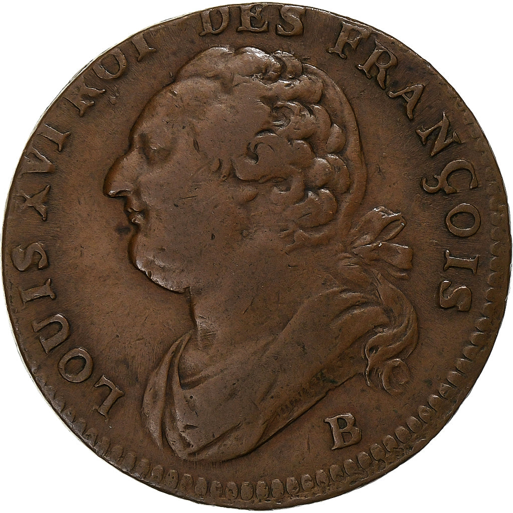 France, Louis XVI, 12 Deniers, 1792 / AN 4, Rouen, Copper, VF(30-35), Gadoury:15