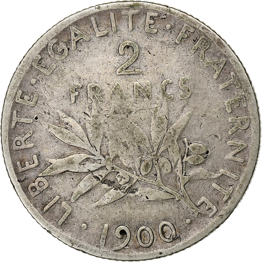 Francia, 2 Francs, Semeuse, 1900, Paris, Plata, BC+, Gadoury:532
