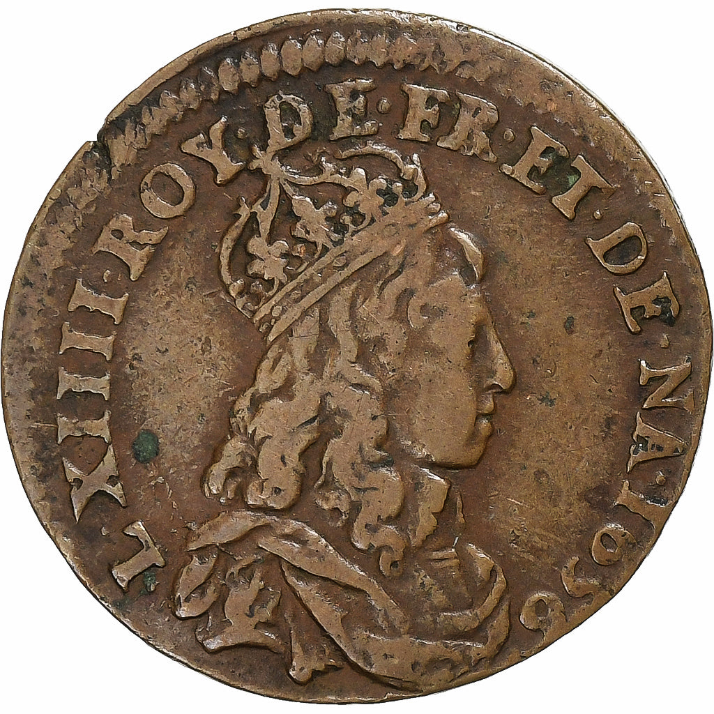 Francia, Louis XIV, Liard de France, 1656, Limoges, Cobre, MBC, Gadoury:80