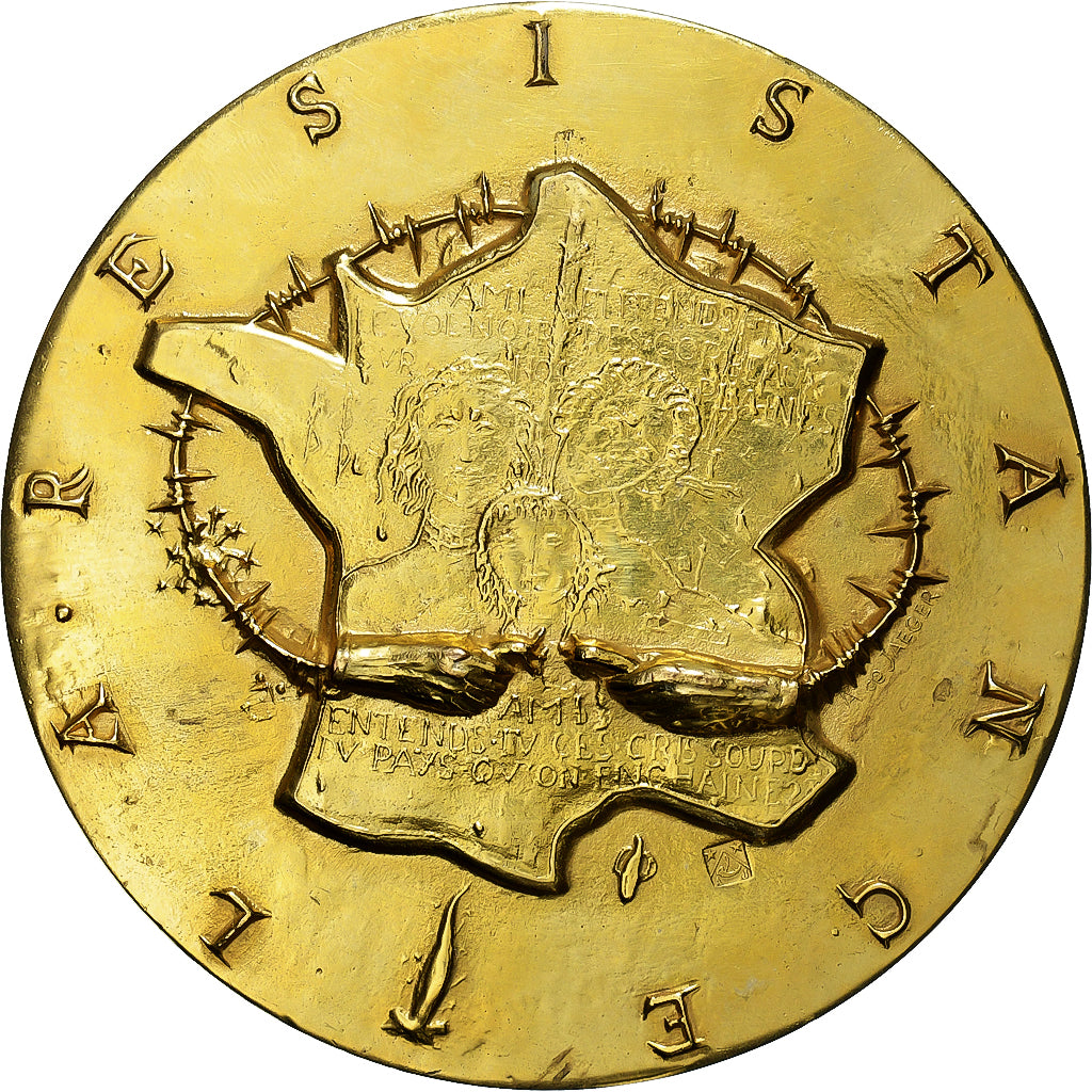 France, Medal, La Résistance, n.d., Gilt Bronze, De Jaeger, MS(60-62)
