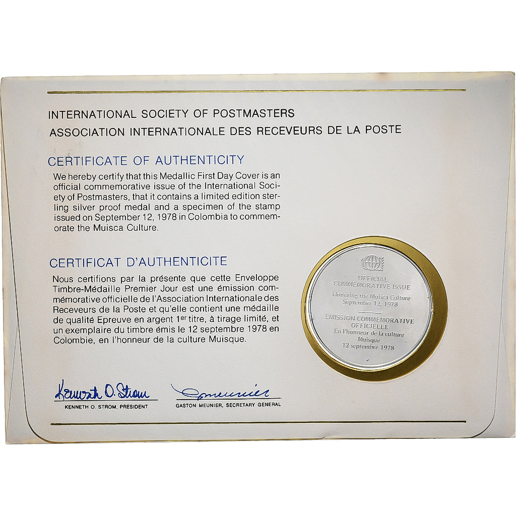 Colombia, Medal + stamp, International Society of Postmasters, 1978, Srebro
