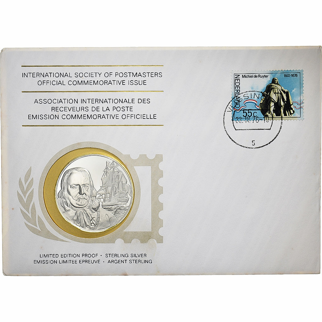 Nederland, Medal + stamp, International Society of Postmasters, 1976, Zilver