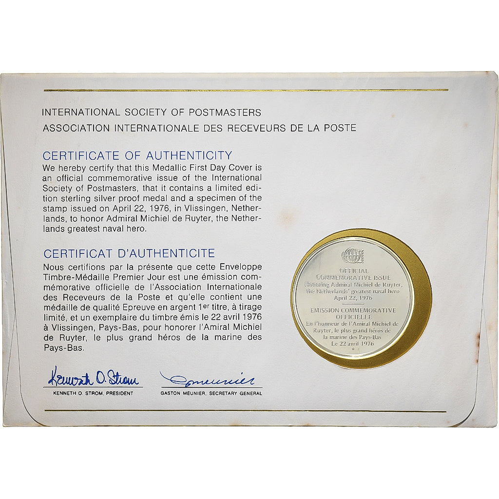 Nederland, Medal + stamp, International Society of Postmasters, 1976, Zilver