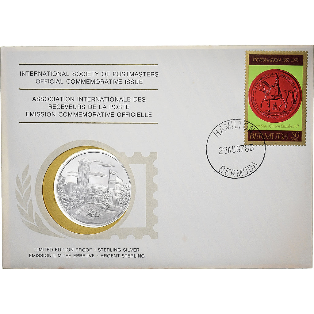 Bermuda, Medal + stamp, International Society of Postmasters, 1978, Silber, STGL