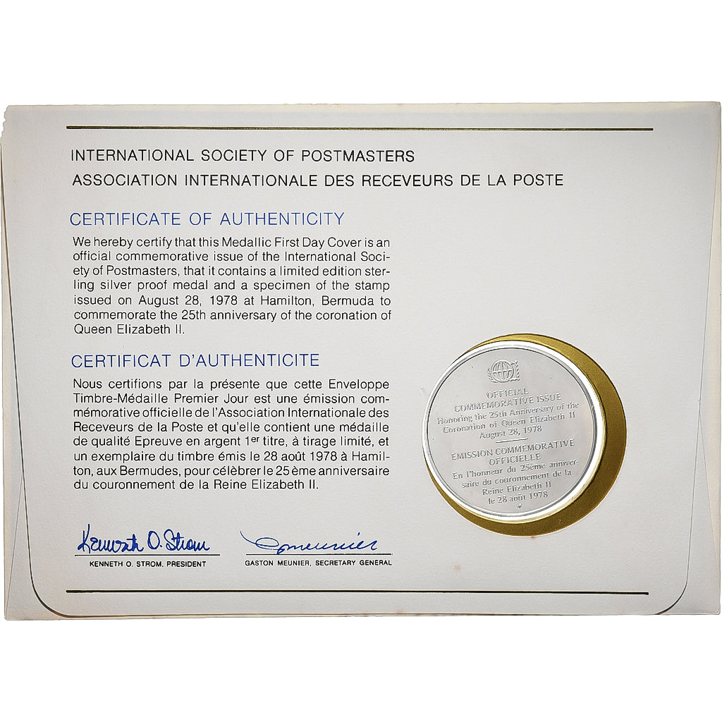 Bermuda, Medal + stamp, International Society of Postmasters, 1978, Silber, STGL