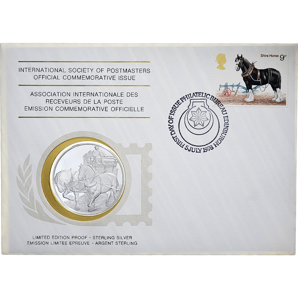 Scozia, Medal + stamp, International Society of Postmasters, 1978, Argento, FDC