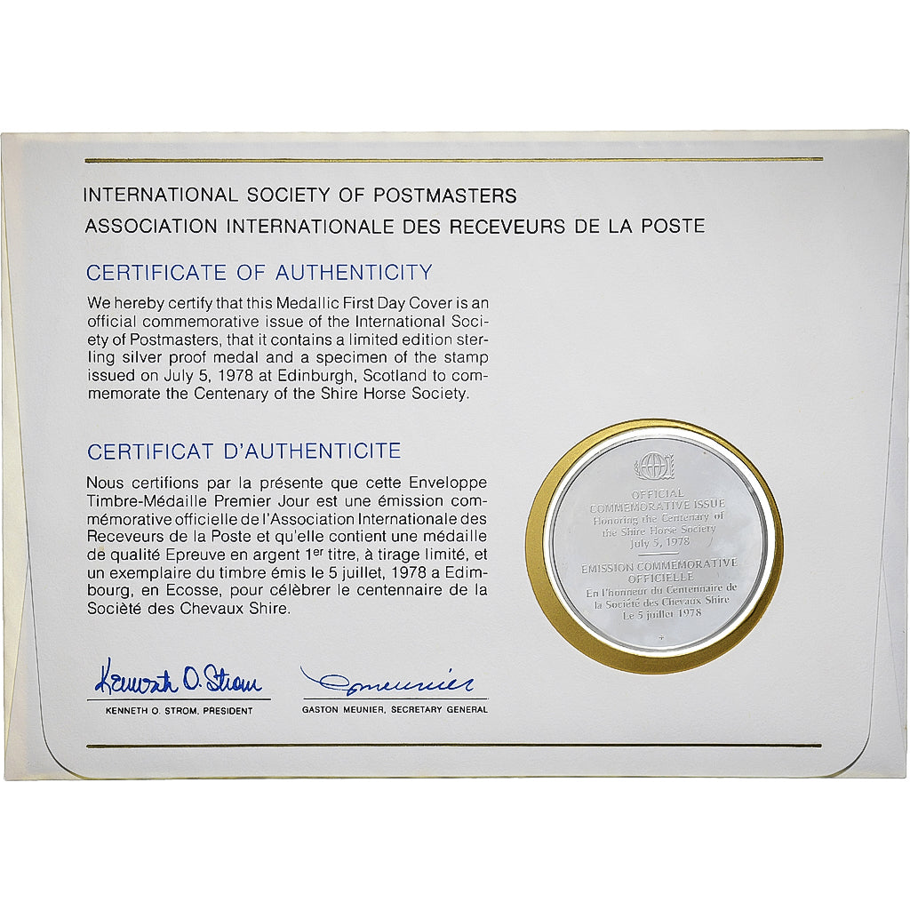 Scozia, Medal + stamp, International Society of Postmasters, 1978, Argento, FDC