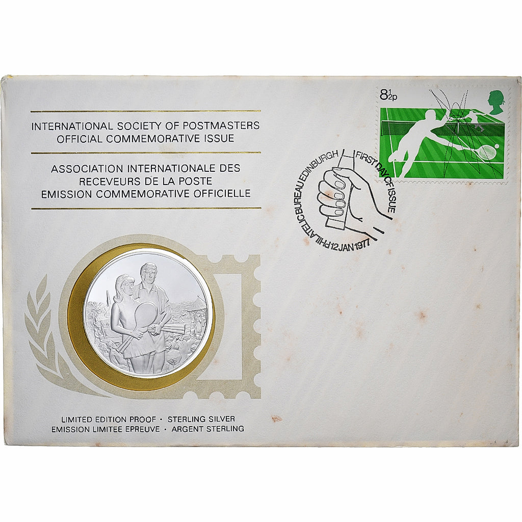 Reino Unido, Medal + stamp, International Society of Postmasters, 1977, Prata