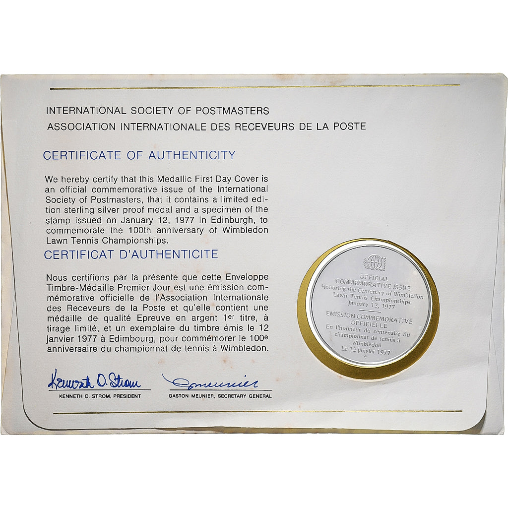 Reino Unido, Medal + stamp, International Society of Postmasters, 1977, Prata