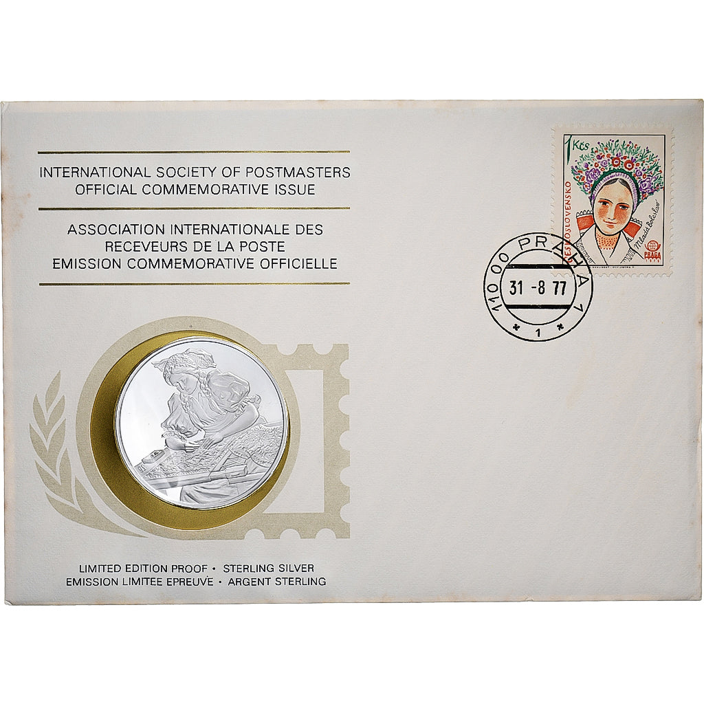 Czechosłowacja, Medal + stamp, International Society of Postmasters, 1977