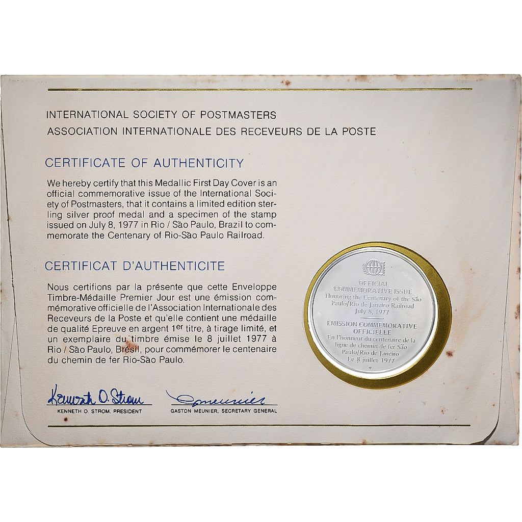 Brazil, Medal + stamp, International Society of Postmasters, 1977, Silver