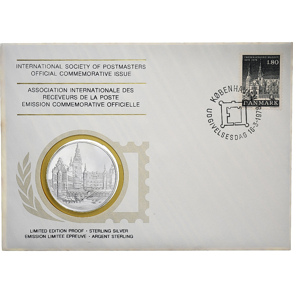 Denmark, Medal + stamp, International Society of Postmasters, 1978, Silver