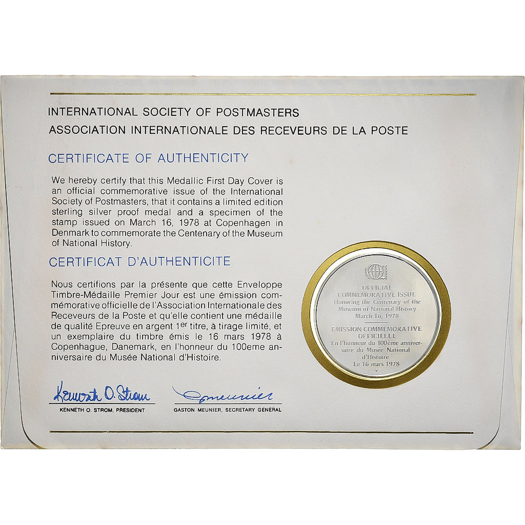 Denemarken, Medal + stamp, International Society of Postmasters, 1978, Zilver