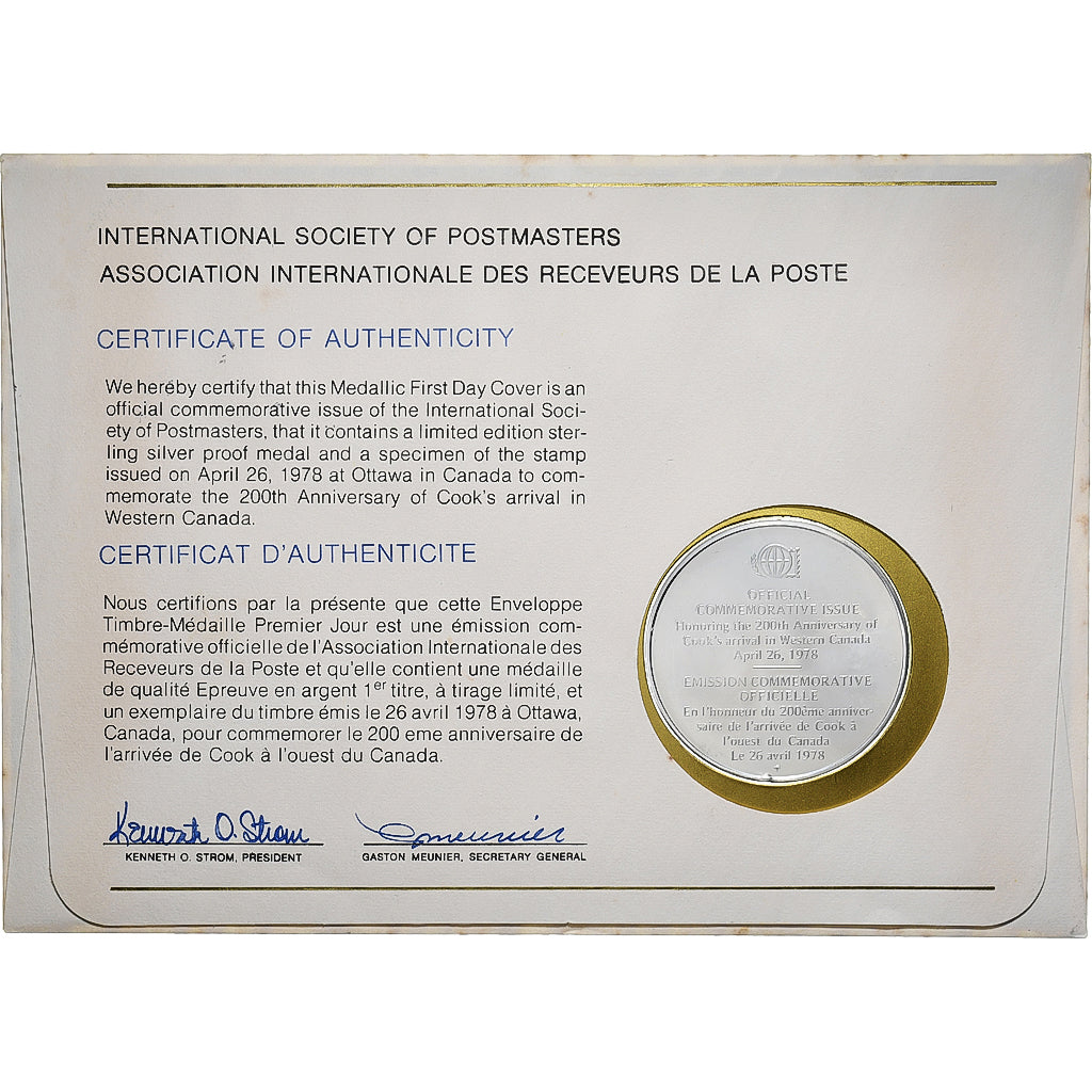 Canadá, Medal + stamp, International Society of Postmasters, 1978, Plata