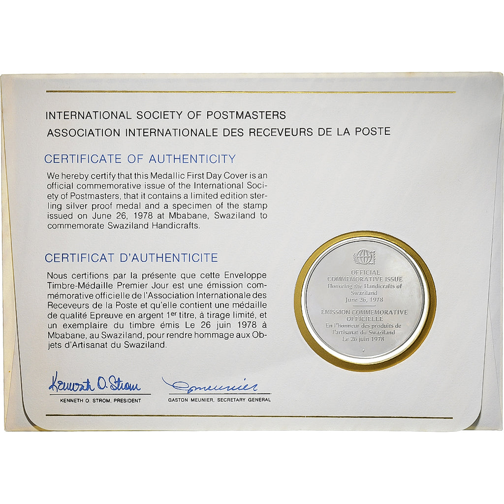 Swaziland, Medal + stamp, International Society of Postmasters, 1978, Silver