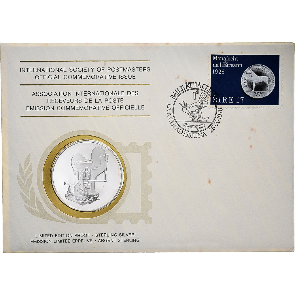 Irlanda, Medal + stamp, International Society of Postmasters, 1978, Prata