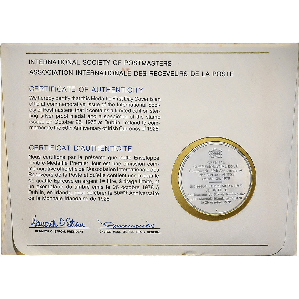 Irlanda, Medal + stamp, International Society of Postmasters, 1978, Prata