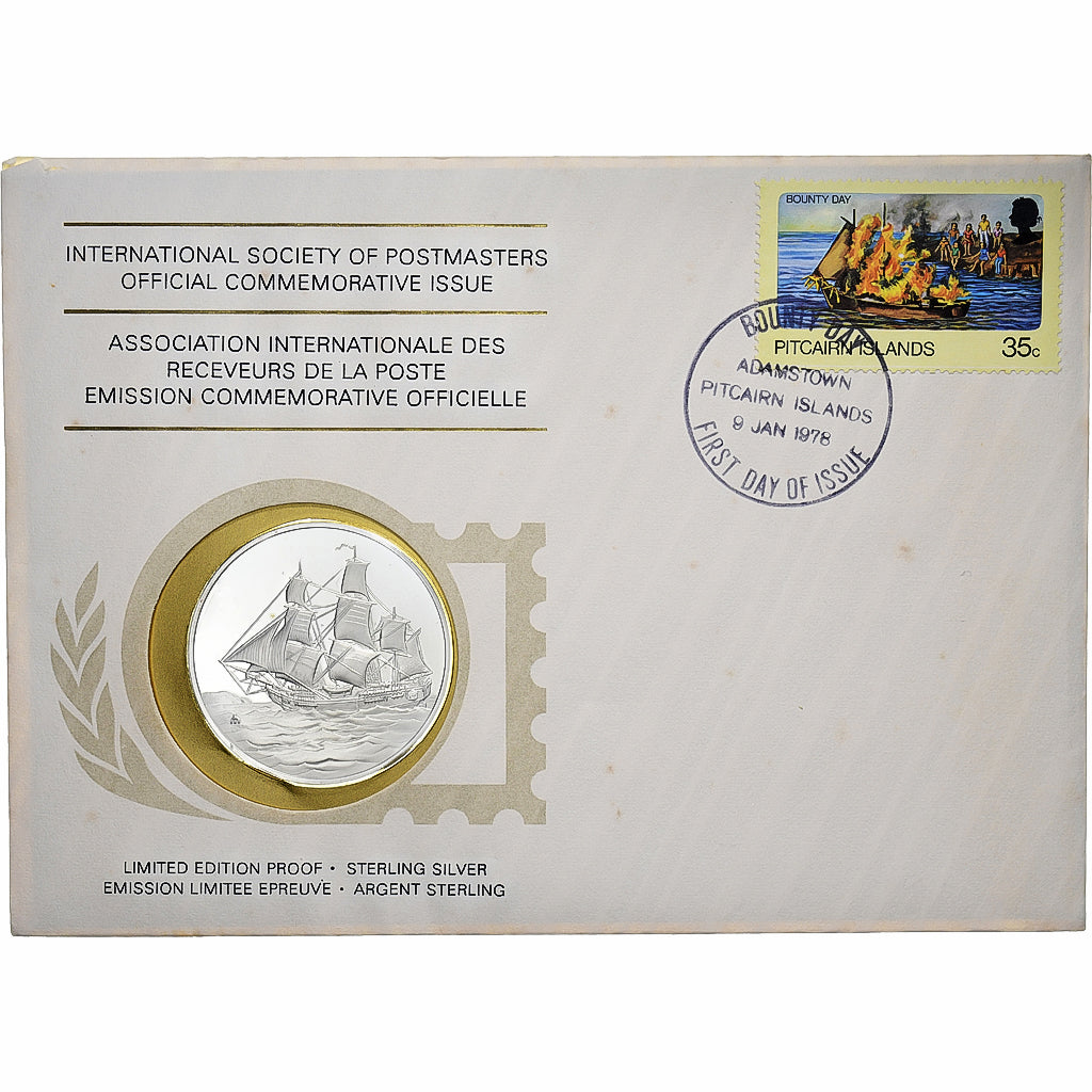 PITCAIRN ISLANDS, Medal + stamp, International Society of Postmasters, 1978