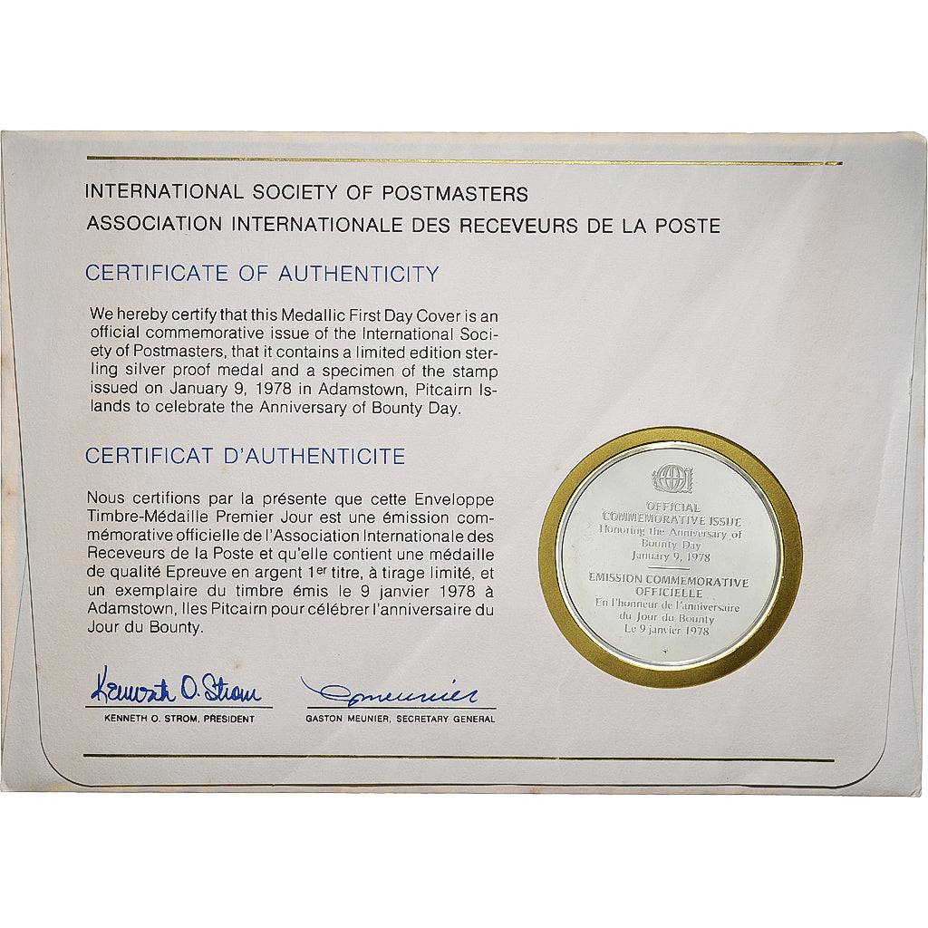 PITCAIRN ISLANDS, Medal + stamp, International Society of Postmasters, 1978