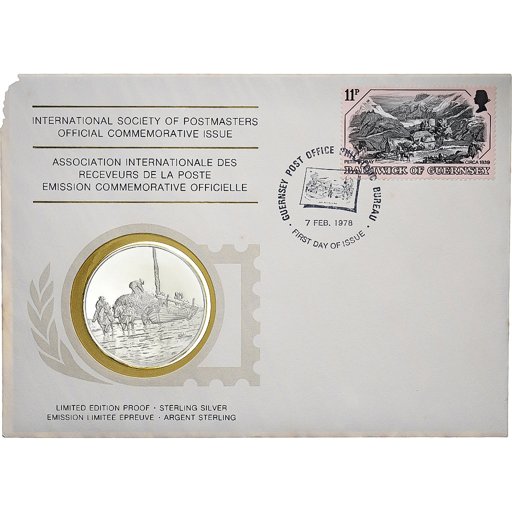 Guernsey, Medal + stamp, International Society of Postmasters, 1978, Silver