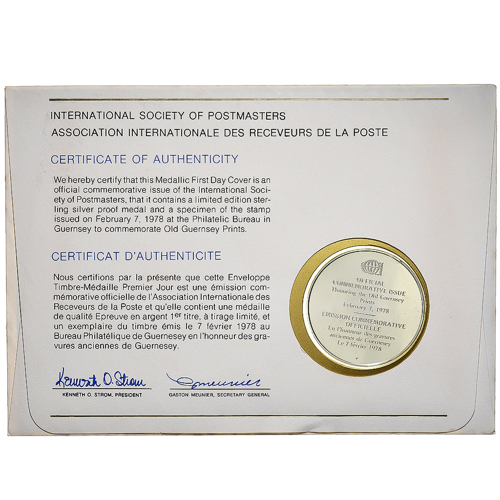 Guernsey, Medal + stamp, International Society of Postmasters, 1978, Argento