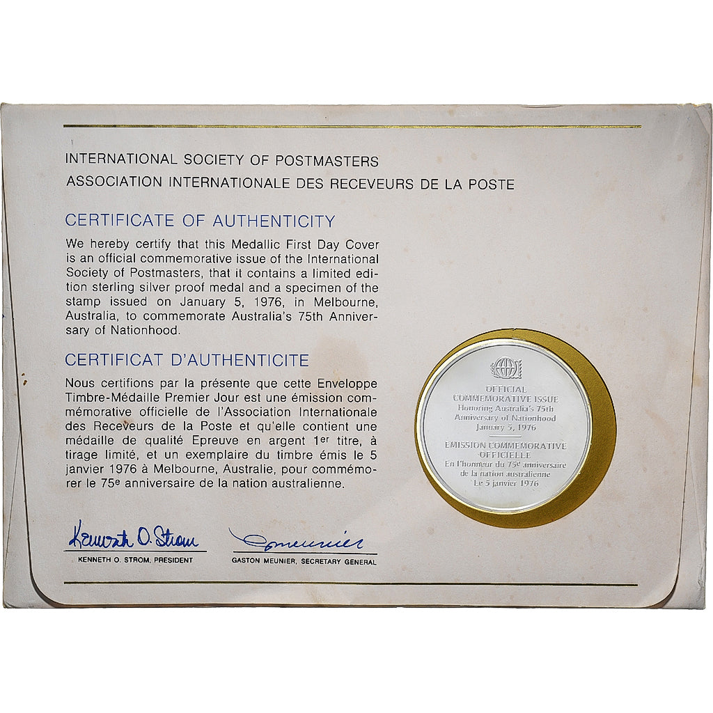 Australie, Médaille + Timbre, Asso. Int. des Receveurs de la Poste, 1976, Argent