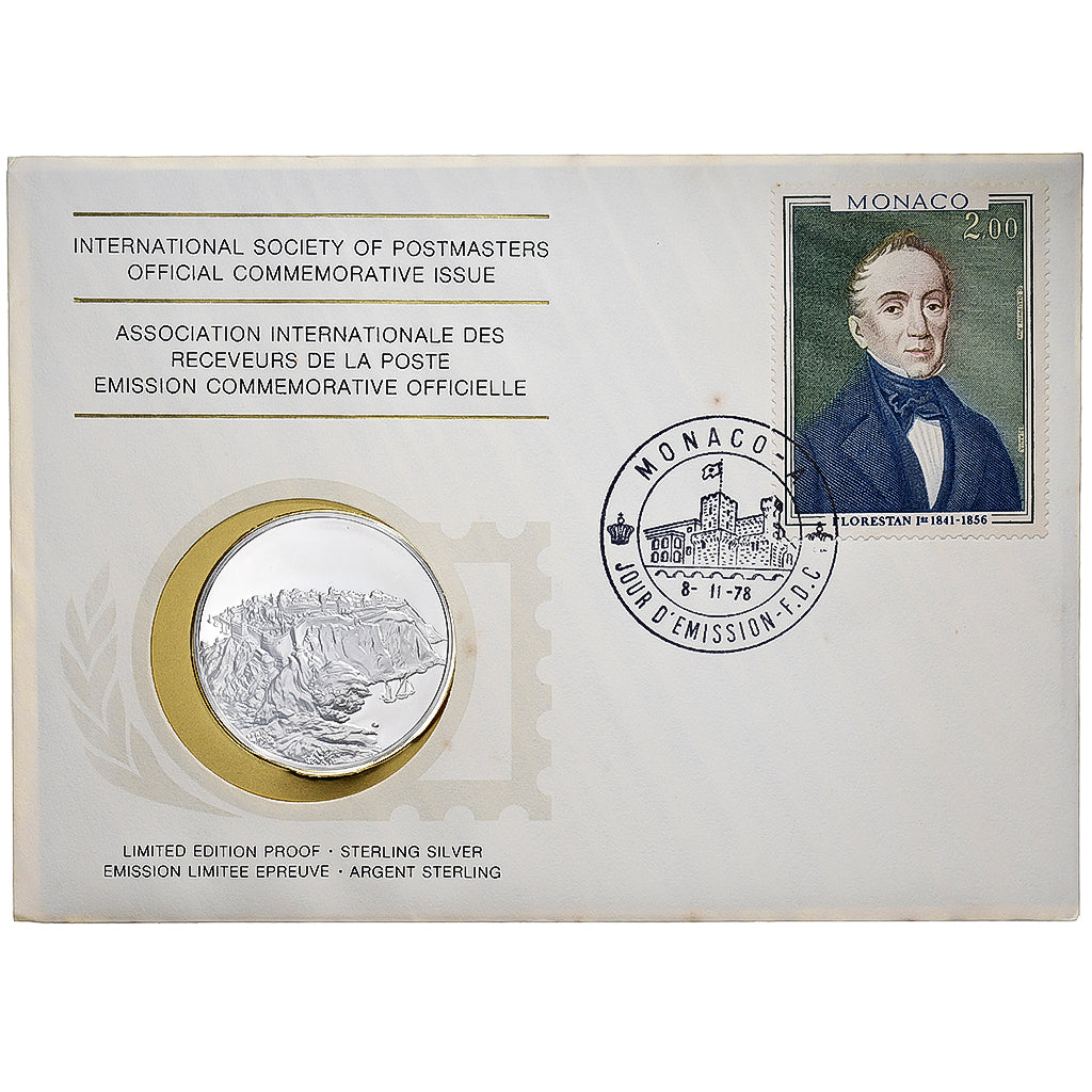 Monaco, Médaille + Timbre, Asso. Int. des Receveurs de la Poste, 1978, Argent