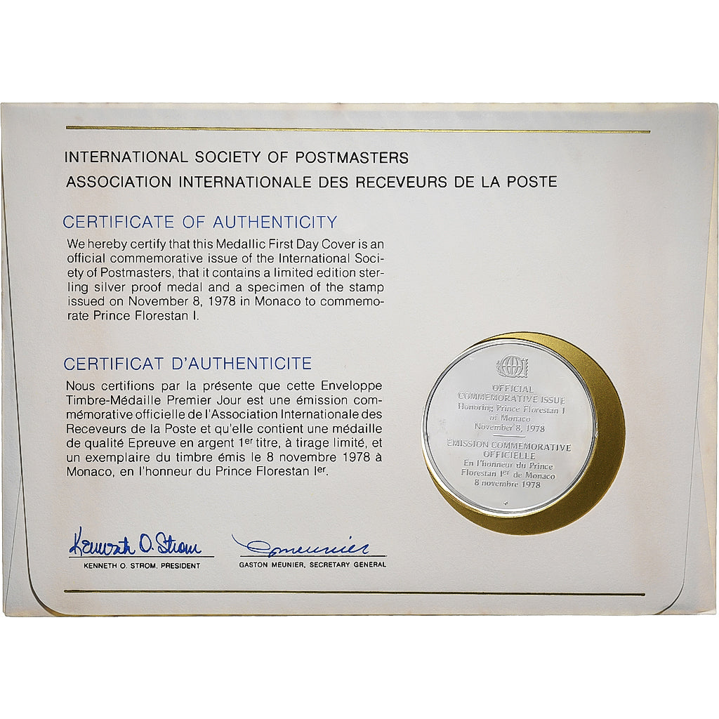 Monaco, Medal + stamp, International Society of Postmasters, 1978, Argento, FS
