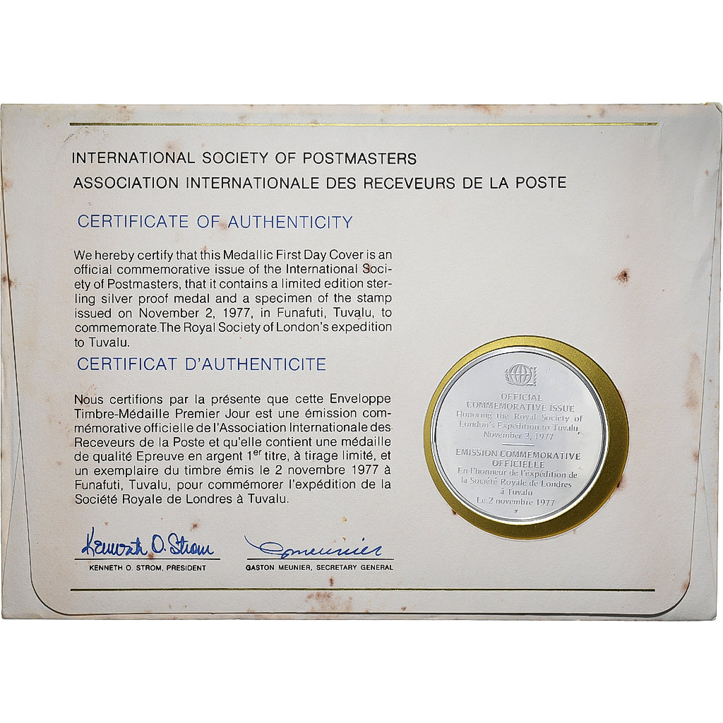 Tuvalu, Médaille + Timbre, Asso. Int. des Receveurs de la Poste, 1977, Argent