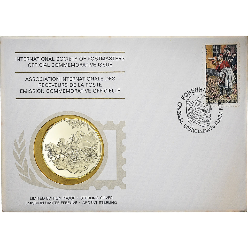 Danimarca, Medal + stamp, International Society of Postmasters, 1976, Argento