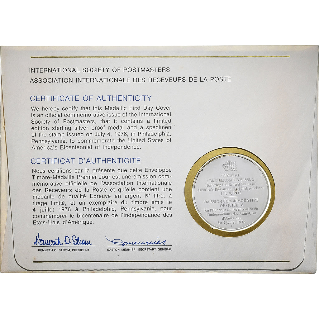 États-Unis, Médaille+Timbre, Asso. Int. des Receveurs de la Poste, 1976, Argent