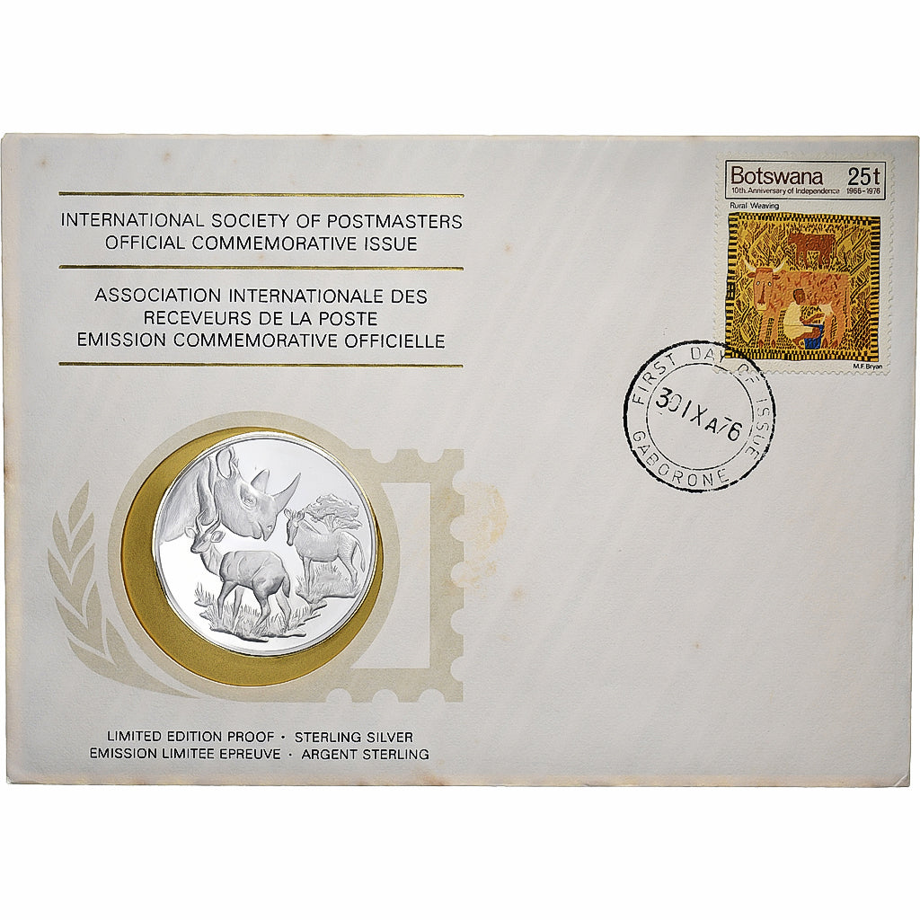Botswana, Médaille + Timbre, Asso. Int. des Receveurs de la Poste, 1976, Argent
