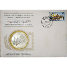 New Zealand, Medal + stamp, International Society of Postmasters, 1977, Silver