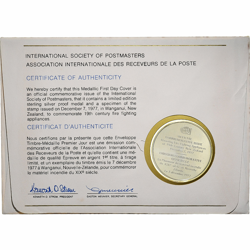 Nouvelle-Zélande, Médaille + Timbre, Asso. Int. des Receveurs de la Poste, 1977