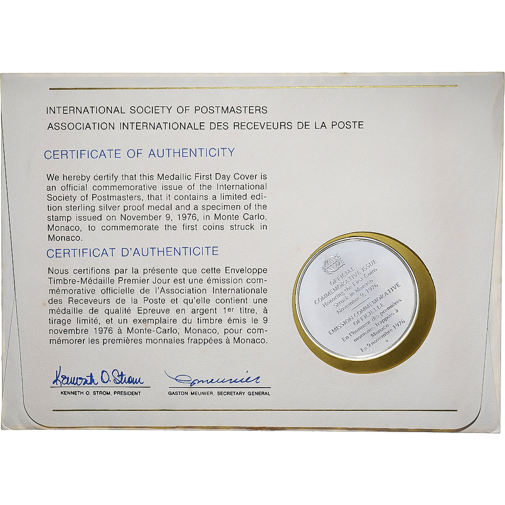 Monaco, Médaille + Timbre, Asso. Int. des Receveurs de la Poste, 1976, Argent