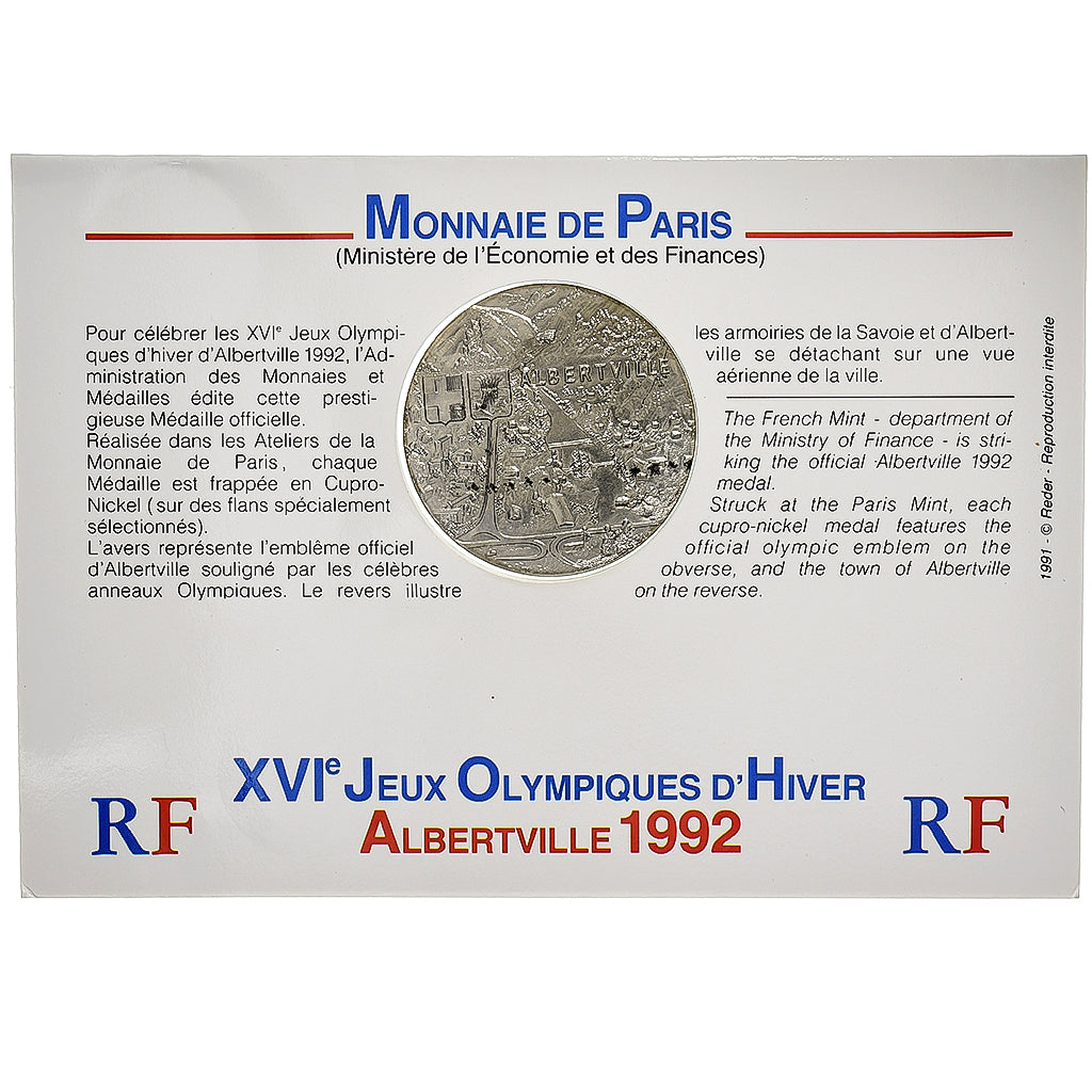 Francia, medaglia, Jeux Olympiques d'Albertville, 1992, Rame-nichel, FDC