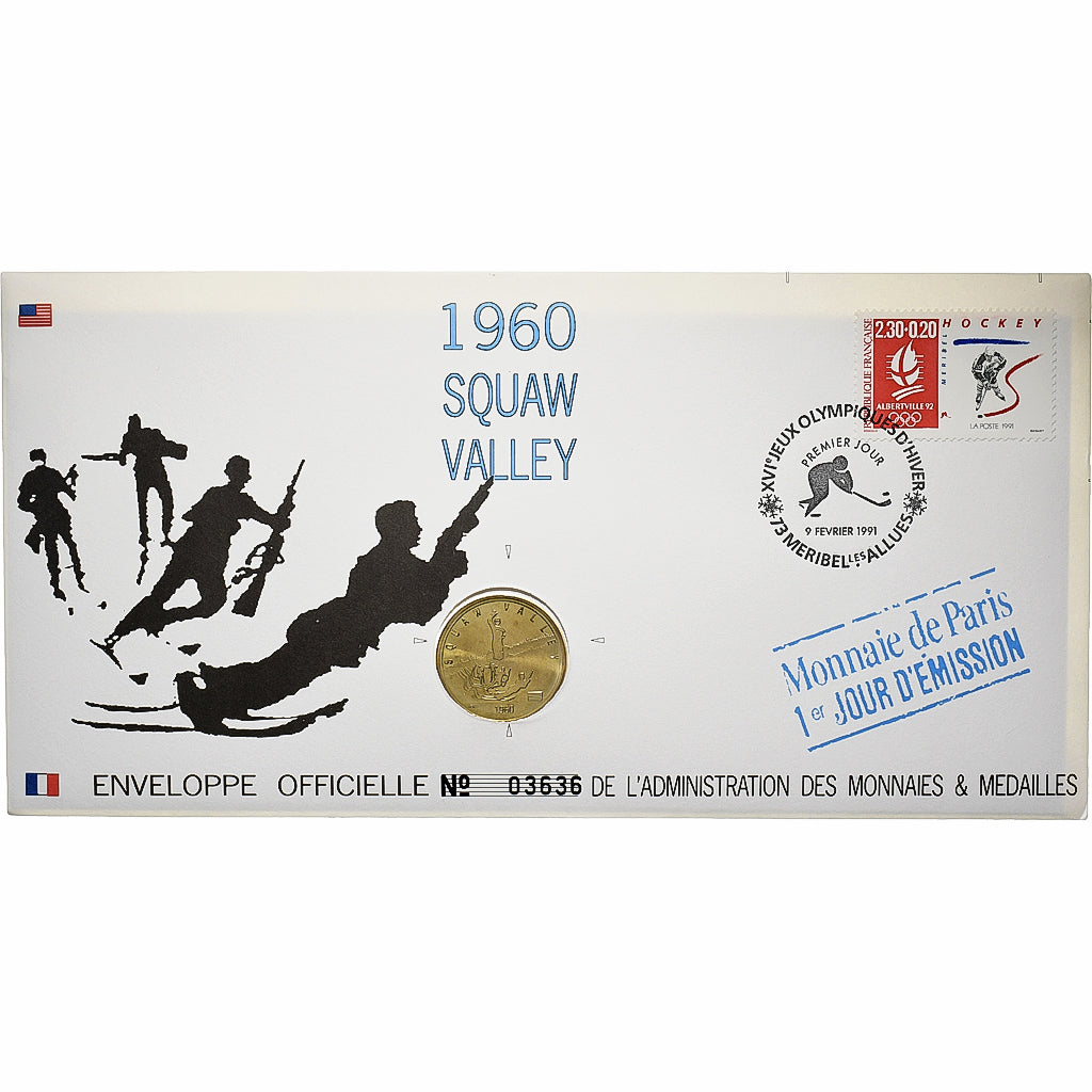 France, Medal + stamp, XVIème JO d'Albertville, Squaw Valley, 1991