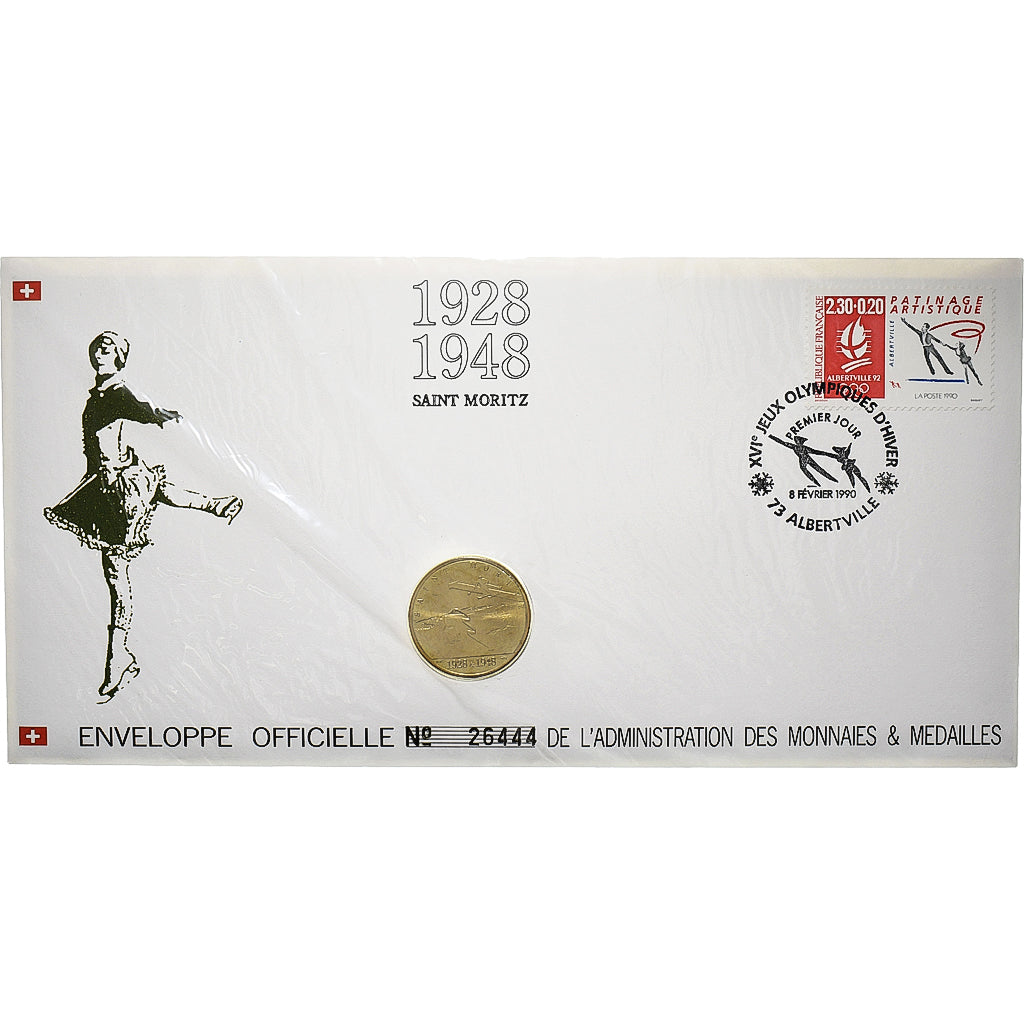France, Medal + stamp, XVIème JO d'Albertville, Saint Moritz, 1991