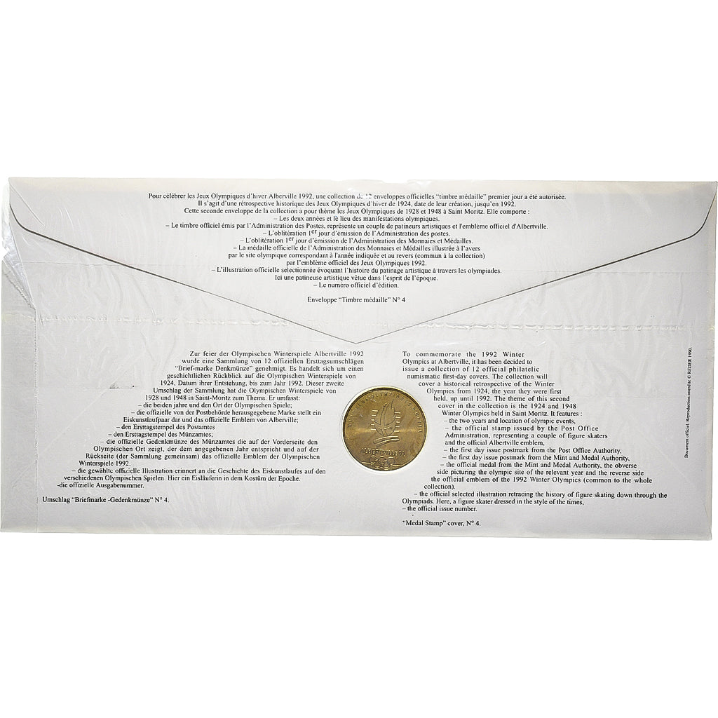 France, Medal + stamp, XVIème JO d'Albertville, Saint Moritz, 1991