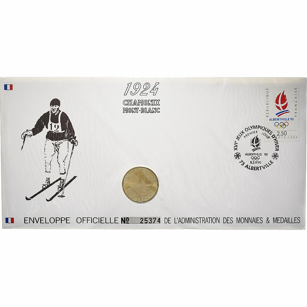 Francia, Medal + stamp, XVIème JO d'Albertville, Chamonix-Mont Blanc, 1991