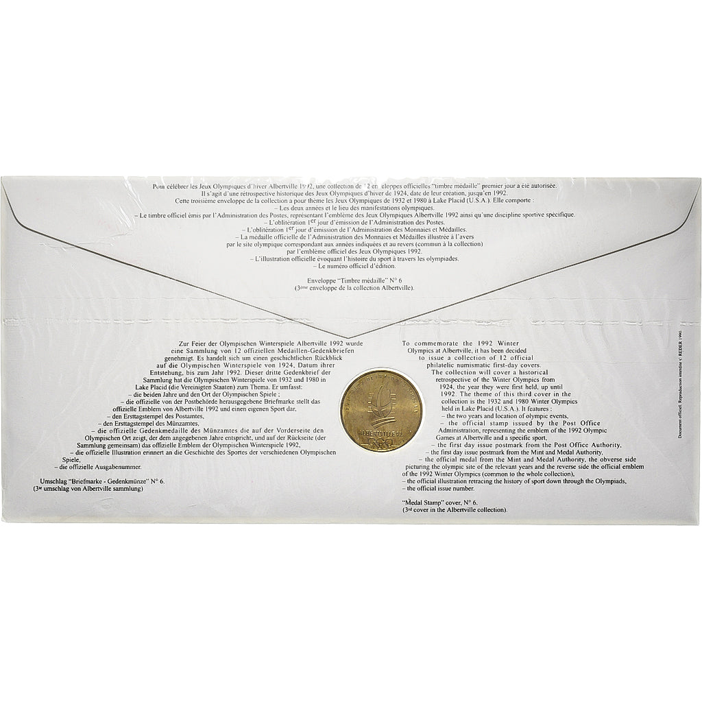 Francia, Medal + stamp, XVIème JO d'Albertville, Lake Placid, 1991