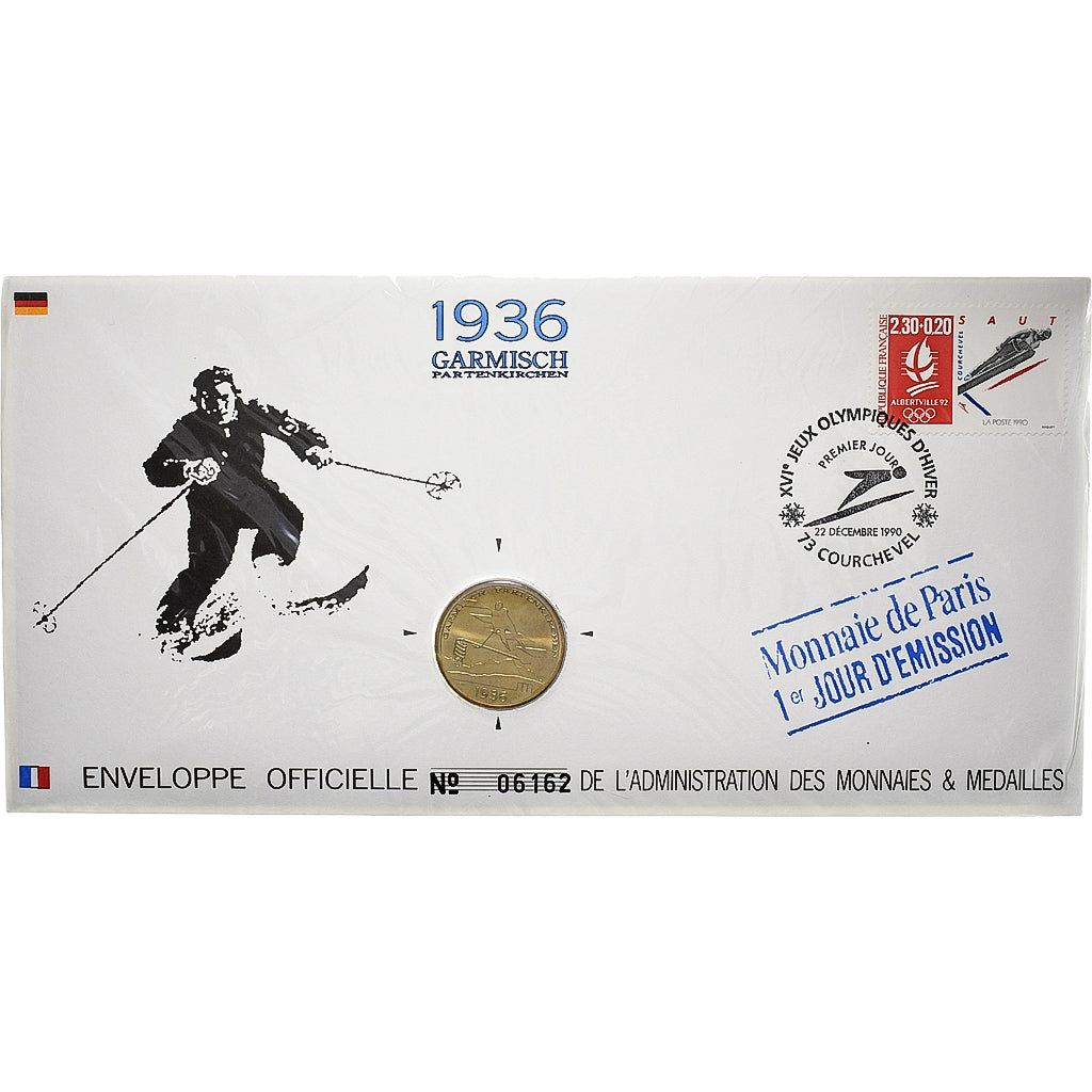 Francia, Medal + stamp, XVIème JO d'Albertville, Garmisch Partenkirchen, 1991