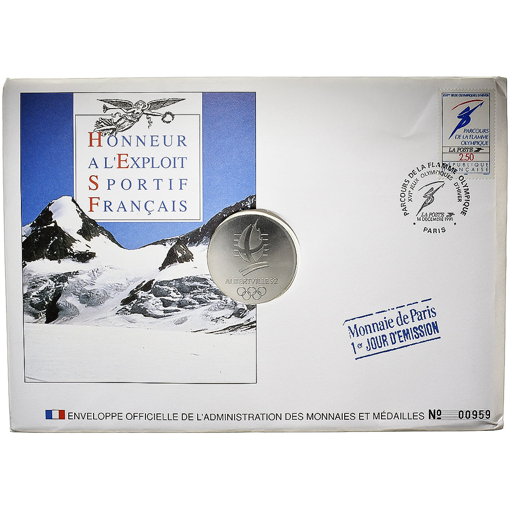 Francia, Medal + stamp, XVIème JO d'Albertville, Honneur aux Champions, 1992