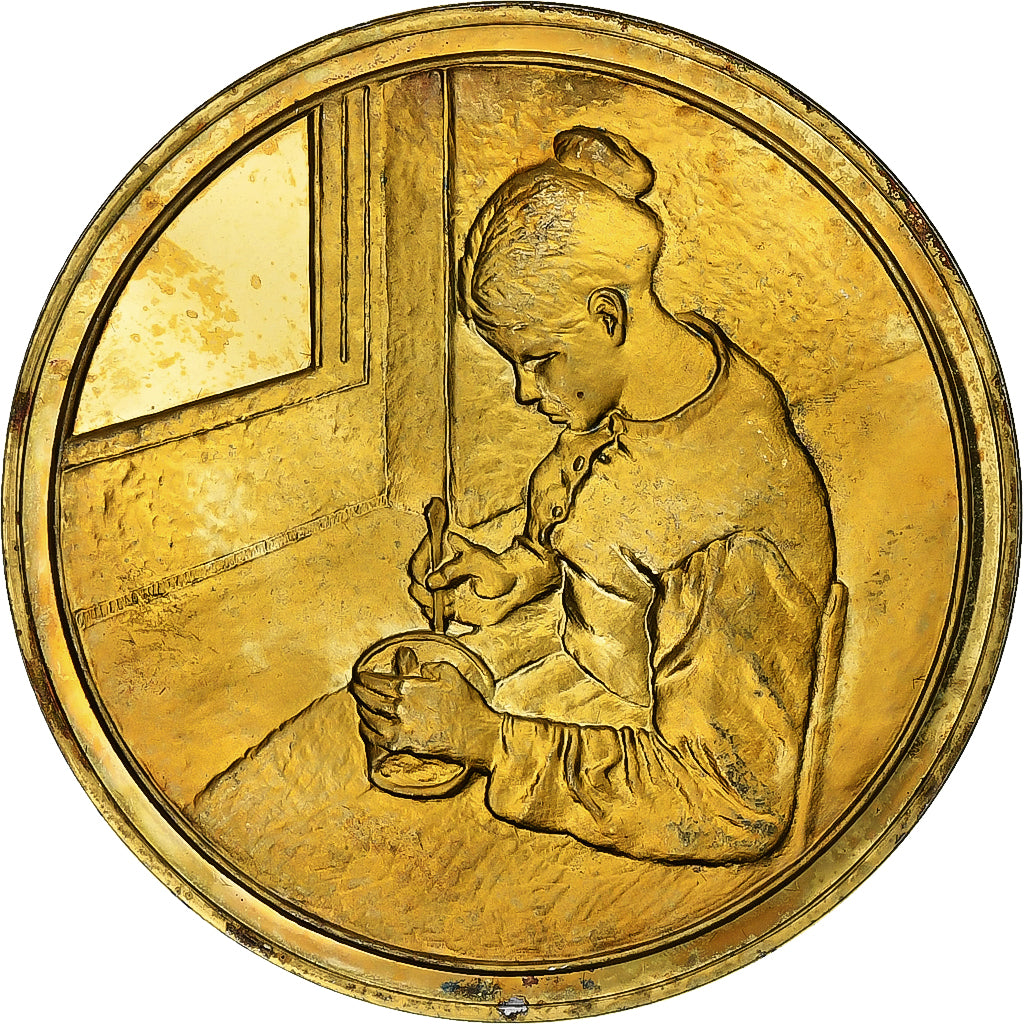 Francia, medalla, Jeune paysanne prenant son café, Camille Pissarro, Oro