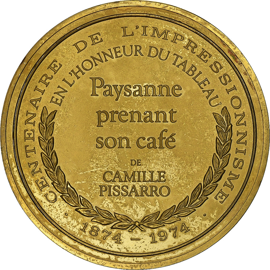 Francia, medalla, Jeune paysanne prenant son café, Camille Pissarro, Oro